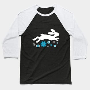 Water Rabbit with Chinese flowers - Lunar New Year - white, teal and navy - by Cecca Designs Baseball T-Shirt